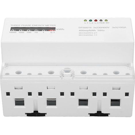 Compteur d'électricité sur rail DIN triphasé 4 fils, mesure de la consommation d'énergie (kWh) et de la puissance (wattmètre), 230 V/400 V, 5-100 A-AquaForge