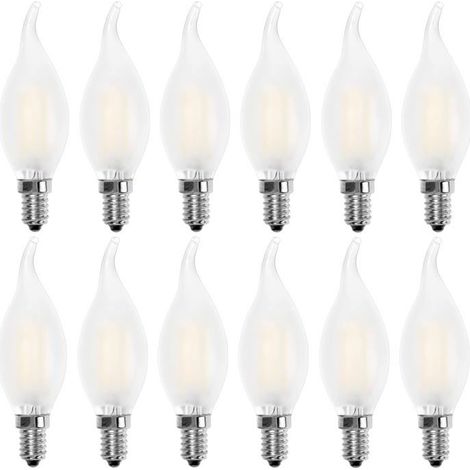Ampoule LED E14 Flamme,Forme de Bougie,Blanc Chaud 2700K,4W Equivalence Incandescence 40W,400lm, Lot de 12