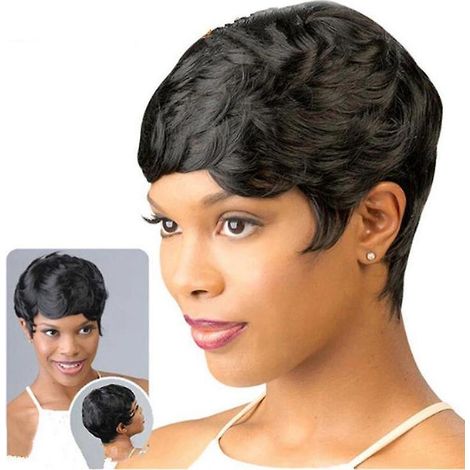 perruque De Style Court Perruque Europenne Et Amricaine Femme Bannire Incline Perruque Courte Cheveux Boucls Fibre Chimique Filet Intrieur Couvre- (1/5)