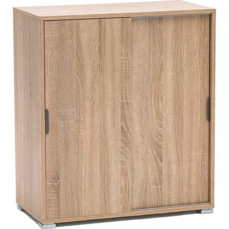 Mobiletto da interno in legno nobilitato bilaminato con ante scorrevoli 3 ripiani Linea Classic - BurlyWood (1/4)
