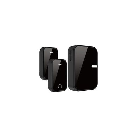 Sonnette Sans Fil Extérieur 250m Carillon Étanche IP55 avec 38 Mélodies, Récepteur sans Pile, 4 Volumes Réglables et Mémoire - Kit 2 Émetteur + 1 Récepteur pour Maison (Noir)
