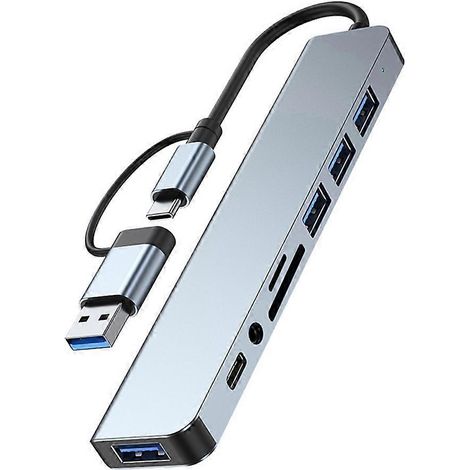 8-in-2 USB + Typ-C Hub-Dockingstation mit 3,5-mm-Audioanschlussadapter, SD-Kartenleser und Festplattenkonverter für Laptop und Tablet. (1/5)