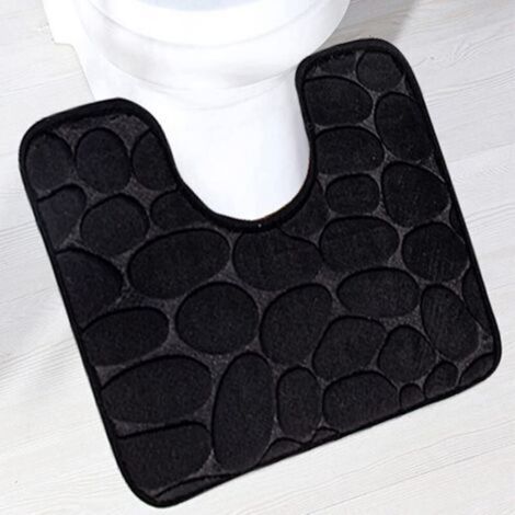 U-shaped, non-slip, ultra-absorbent bath mat in black polyester, 40 x 50 cm