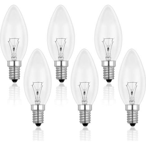 Klare Kerzenbirne E14, 40 W, dimmbar, warmweiß (2700 K), 400 lm, Flammenform, E14-Schraubfassung, 6er-Pack (1/5)