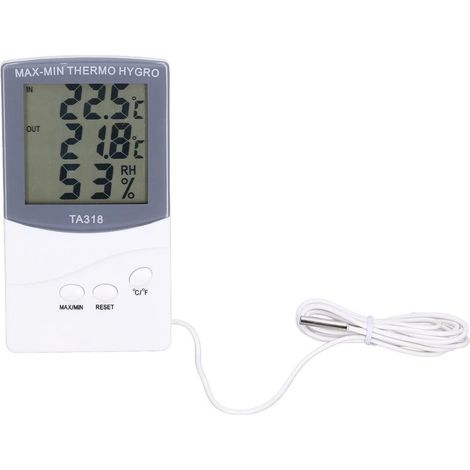 Thermomètre Intérieur Extérieur, Mètre D'humidité de la Température de Type Moderne avec Sonde Réglable Degrés Celsius ou Fahrenheit Affichage Minimum ou Maximum Degrés (1/5)