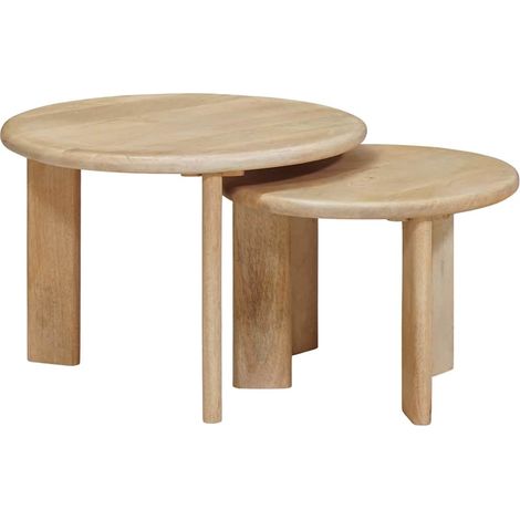 Tables basses gigognes 2 pcs Table de salon Table de café Noir Bois de mangue massif (1/5)