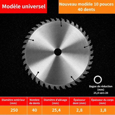 Lame Scie Circulaire Bois Niveau Universel 10 Pouces 40 Dents Diamètre 250 mm 1 kg – Livraison gratuite