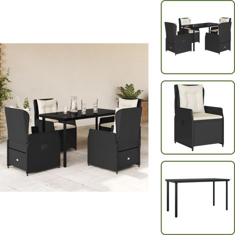 Gartenstuhl - vidaXL 5-tlg. Garten-Essgruppe mit Kissen Schwarz Poly Rattan - Sitzkissen (1/5)