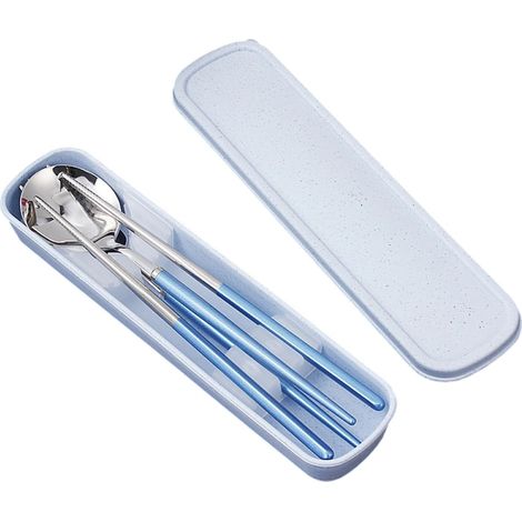 Couverts Voyage - Fourchette Cuillère Baguettes En Acier Inoxydable 304 - Boîtier Portable - Lot De 3 Pièces (1/5)