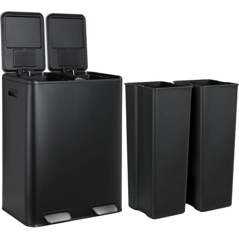 Poubelle, Design à Double Compartiment, Caractéristiques de Contrôle des Odeurs, Noir, 16 Gal 60L (1/2)