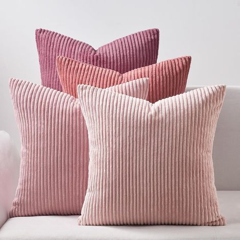 Housse Coussin 45x45 Rose Decoratives Canapé Salon Maison Coussin pour Deco Chambre Chaise Lit Fauteuil de Bureau Lot de 4 Housses de Coussins Velours Côtelé Doux Aesthetic Scandinave (1/5)