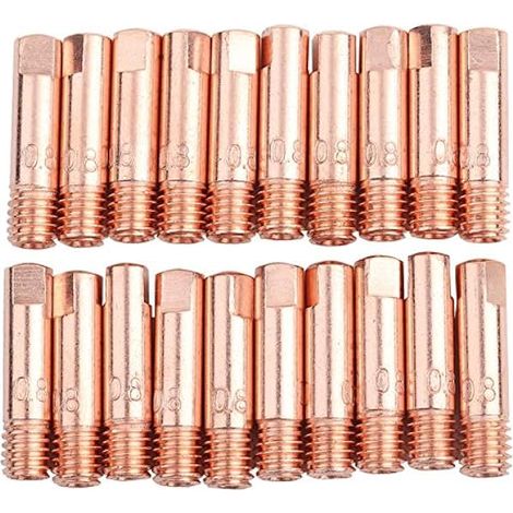 Lot de 20 Embouts de en Cuivre, Buse de Soudage Mig Mag Tube de Torche de Soudage Embouts de Soudage pour Torche de Soudage Binzel 15AK MIG/MAG (0.8) (1/5)