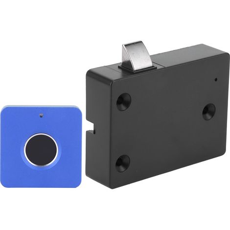 Serrure à empreinte digitale Home Smart en alliage d'aluminium, petite serrure électrique carrée bleue pour tiroir de placard. (1/5)