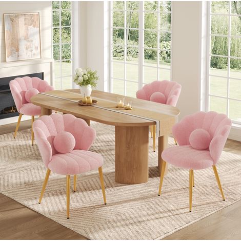 Lot de 4 chaises 60x62,5x83 cm en tissu peluche rose, coussins, gain de place – MEUBLIV (1/5)