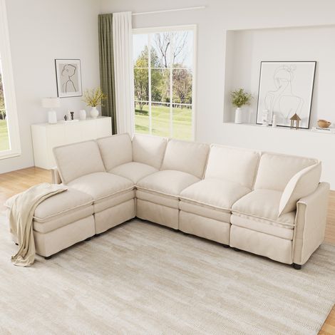 Sofá modular XXL con función cama, forma U o L, chenilla beige HAVRYA (1/5)