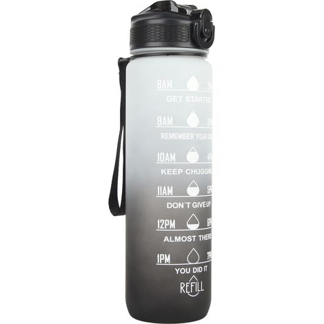 Gourde portable en plastique givré à dégradé de couleurs, grande capacité (1000 ml), avec paille et graduation horaire. (1/5)