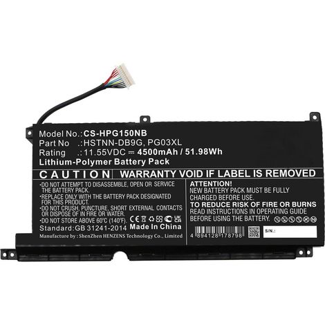 Batteria CoreParts ai polimeri di litio da 51,98 Wh, 11,55 V, 4500 mAh, nera, per laptop HP, mbxhp-BA0305