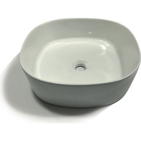 Lavabo da appoggio in ceramica lucida bianco tondeggiante lavandino 44x44x14 cm (1/3)