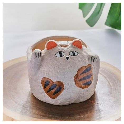 Ensemble de deux jardinières en céramique (motif chat) Décoration unique pour la maison et le bureau. Un cadeau personnalisé idéal pour les amoureux des plantes et des chats.11 x 11 x 10 cm (1/3)