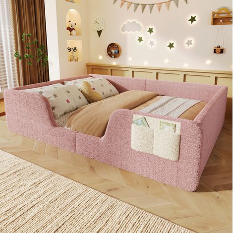 lit enfant couchage 140x190 rangement velours rose HAVRYA (1/5)