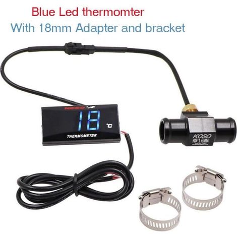 1 x Thermomètre moto numérique, affichage LED bleu, capteur eau 0-120°C, adaptateur 18 mm, universel pour Yamaha Honda KTM