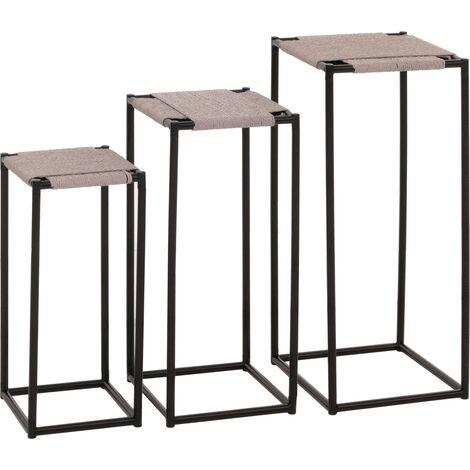 Set de 3 tables à fleurs HWC-N70, table d'appoint table support à fleurs, empilable, métal corde à papier gris (1/5)
