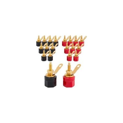 Lot de 20 prises bananes 4 mm, prises bananes, fiches haut-parleurs 4 mm, bornes de connexion haut-parleurs, prises haut-parleurs plaquées or, prises bananes plates 4 mm (1/4)