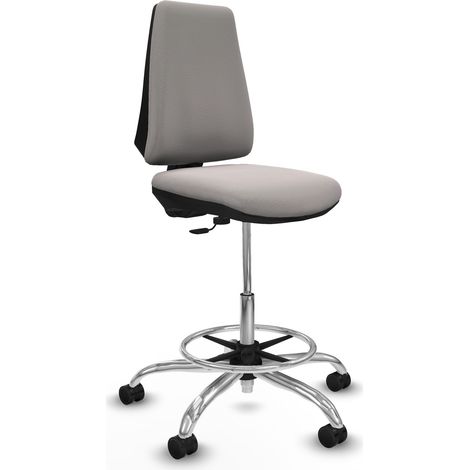 Taburete Elche CP similpiel blanco base cromada ruedas 65mm nailon