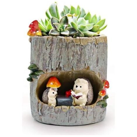 1 pièce huking Mini pots de fleurs ronds en forme d'animal mignon en pot avec drainage en résine synthétique sur le thème hérisson Décoration d'intérieur ou de bureau(Plantes non incluses) (1/5)