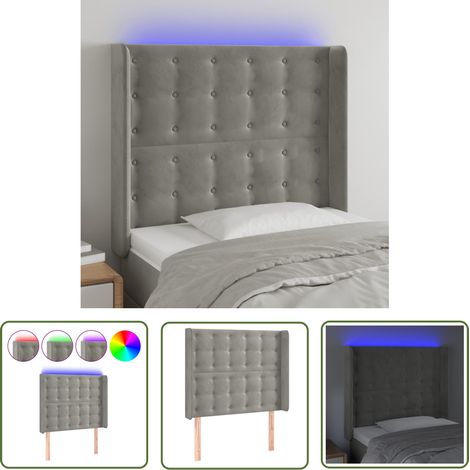 The Living Store Tête de lit à LED Gris clair 83x16x118/128 cm Velours - Tête De Lit Led - Tête De Lit Velours - Tête De Lit Moderne - Éclairage Led - Têtière De Lit (1/5)
