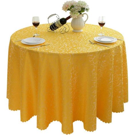 Nappe ronde en jacquard 240 cm Jaune, facile d'entretien & élégante pour toutes les occasions