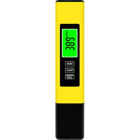 Analizador de calidad del agua 3 en 1: Analizador de calidad del agua (TDS/EC/temperatura), función de retención de datos, pantalla retroiluminada, color amarillo. (1/5)