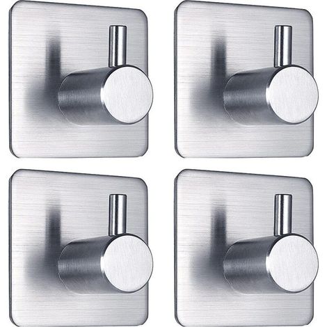 Lot de 4 crochets adhésifs pour serviettes, crochets muraux, porte-serviettes, crochets étanches en acier inoxydable, sans pe (1/4)