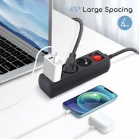 QORVA-Multiprise 3 Prises avec Interrupteur Parasurtenseur Parafoudre câble 3 m Noir 3680w