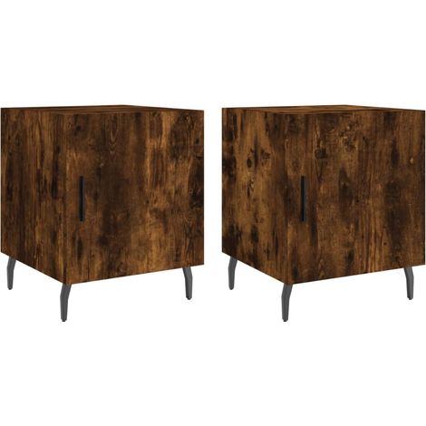 Lot de 2 tables de chevet avec compartiment avec porte 40 x 40 x 50 cm bois d'ingénierie marron et fer DEC035119