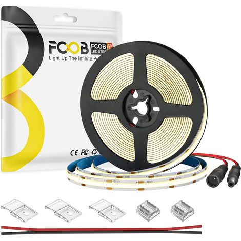 Bande LED Blanc Chaud 3000K 480LEDs/m 5M DC12V 8mm Largeur CRI90+ Flexible Haute Densité Lumière variable luminosité uniforme pour DIY décoration (1/5)