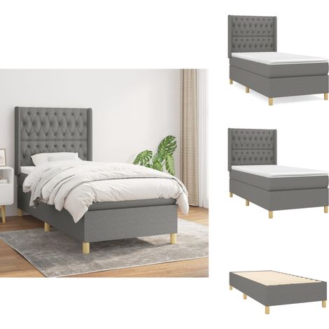 Boxspringbett mit Matratze Dunkelgrau 90x200 cm Stoff - Boxspringbett - Doppelbett - Bettenrahmen - Lattenrost - Matratze (1/5)