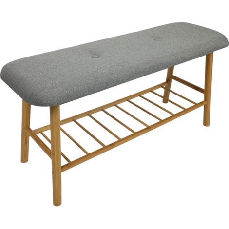 Stilvolle Bank mit Schuhablage, gepolsterter Sitz, Bambus BEGRYF 90x30x43