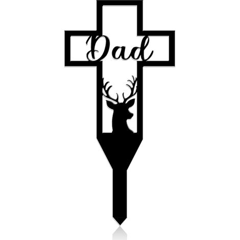 Croix funéraire commémorative ornée d'un cerf, décoration de cimetière, hommage à un père (1/5)