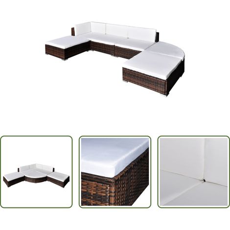 Rattanmöbel - 6-tlg. Garten-Lounge-Set mit Auflagen Poly Rattan Braun (1/5)
