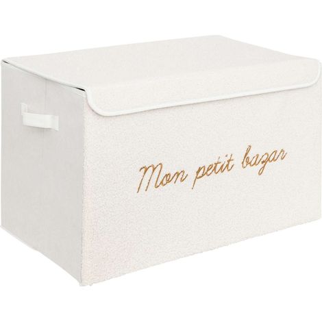 Atmosphera – Coffre rangement pliable en polypropylène 36x36x57 cm – Couvercle attaché – Poignées latérales – Blanc pour rangement jouets et livres