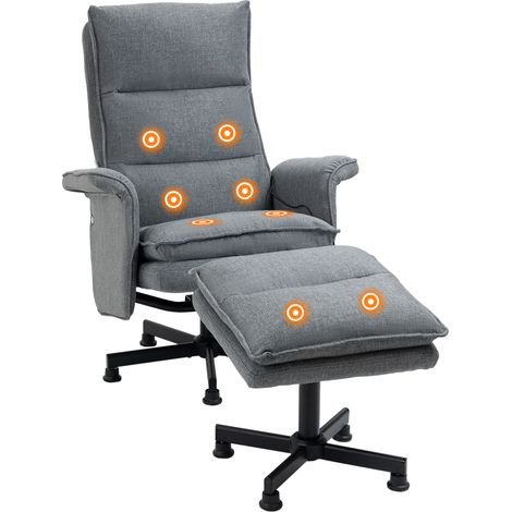 Grey Upholstered Swivel Recliner Chair with Footstool,Massage Function,Remote Control,Timer Featuring Durable Steel Base