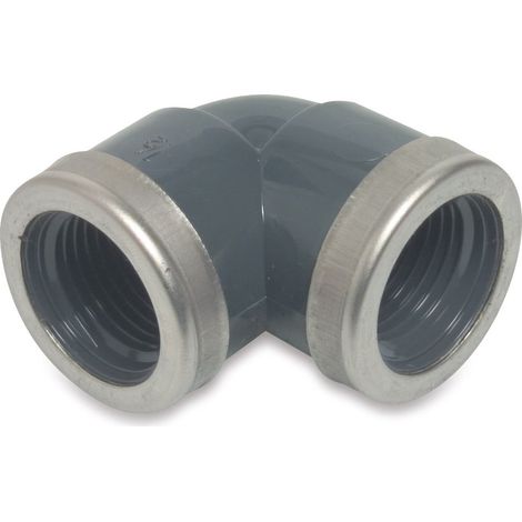Profec Winkel verstärkt 90° PVC-U Innengewinde x Innengewinde 1 1/4 (5/4) Zoll, 10 bar, grau (1/3)