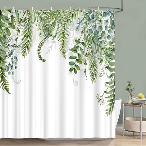 Filiyano-Rideau de douche vert sauge, motif botanique, feuilles d'eucalyptus, aquarelle, feuilles vertes, rideau de salle de bain fleuri, décoration