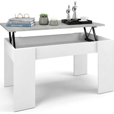 Mesa de centro elevable con almacenaje 90x43-53 cm Norak Blanco Artik (Blanco Mate) - Gris Cemento 50cm (ancho) x 43,5cm (alto)