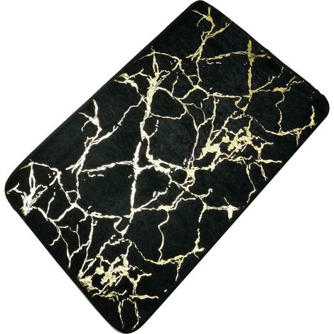 Tapis de Salle de Bain en Marbre Antidérapant Noir Or Ultra Doux Lavable pour de Douche Décoration pour Chambre Salon 45 X 70 cm, en Polyester, Repérez l'emplacement en tenant compte des zones humides (1/4)