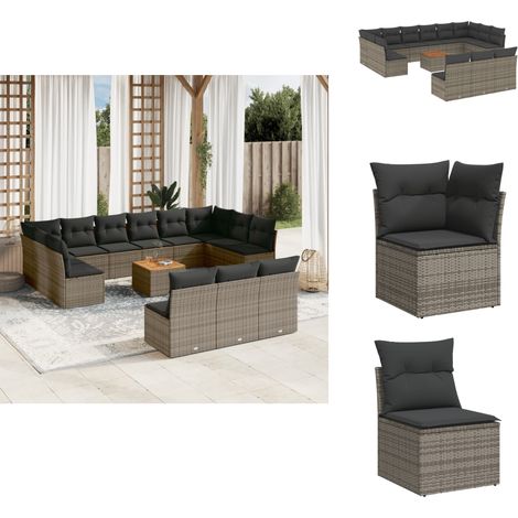 14-tlg. Garten-Sofagarnitur mit Kissen Grau Poly Rattan - Gartenmöbel Set - Outdoor Möbel - Rattan Sofa - Lounge Set - Esstisch (1/5)