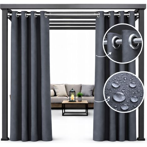 Rideau de jardin imperméable 200 x 220 cm avec œillets pour tonnelle ou balcon, couleur graphite