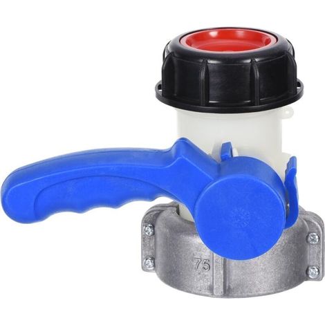 Vanne Papillon - PEHD - Filetage S75X6 Entrée - S60X6 Sortie - Pour Réservoir IBC 1000 L - Écrou Flottant Aluminium - 132 mm (1/5)