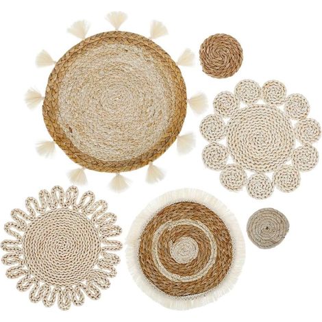 6Pcs Paniers Muraux Décoratifs Style Bohème, Paniers Muraux Tissé en Rotin, Paniers Murale Décor à la Main À Suspendre, Paniers Glands Fleur Paniers Muraux DéCor (1/5)